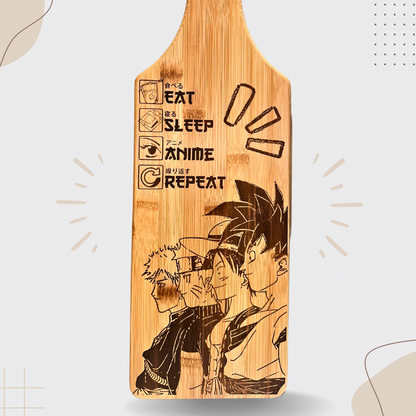 Eat Sleep Anime Repeat” Laser-Engraved Cutting Board – Perfect Gift for Anime Fans