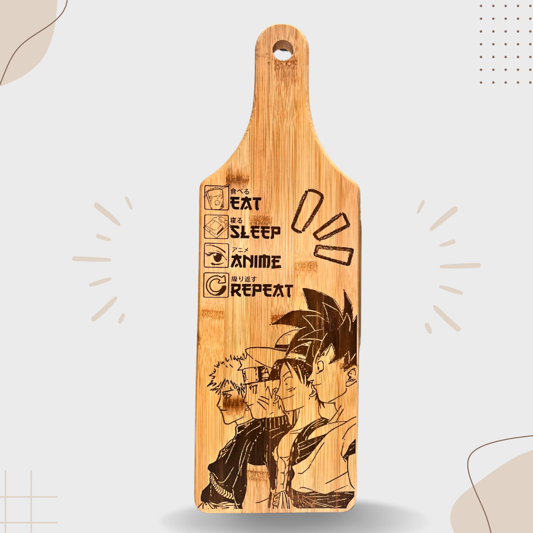 Eat Sleep Anime Repeat” Laser-Engraved Cutting Board – Perfect Gift for Anime Fans